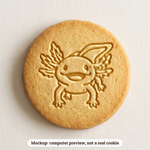 Axolotl cookie stamp - cookie mockup, a computer preview, not a real cookie