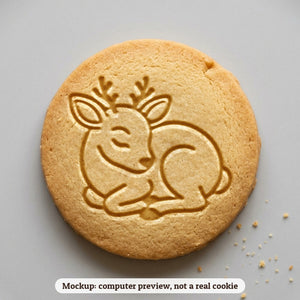 Baby Reindeer cookie stamp - cookie mockup, a computer preview, not a real cookie