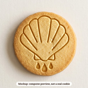 Baptism Shell cookie stamp - cookie mockup, a computer preview, not a real cookie