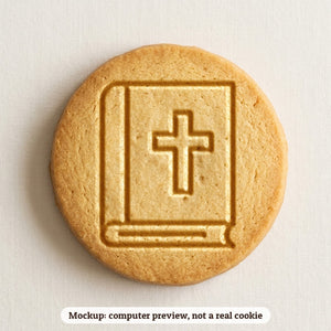 Bible with a Cross cookie stamp - cookie mockup, a computer preview, not a real cookie