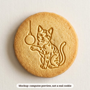 Cat and Ornament cookie stamp - cookie mockup, a computer preview, not a real cookie