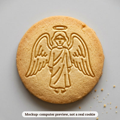 Christmas Angel cookie stamp - cookie mockup, a computer preview, not a real cookie