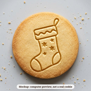 Christmas Stocking cookie stamp - cookie mockup, a computer preview, not a real cookie