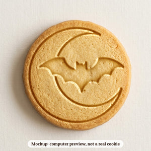 Crescent Moon with Bat cookie stamp - cookie mockup, a computer preview, not a real cookie