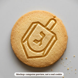 Dreidel Spinning cookie stamp - cookie mockup, a computer preview, not a real cookie