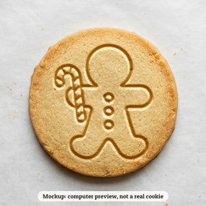 Gingerbread Man with a Candy Cane cookie stamp - cookie mockup, a computer preview, not a real cookie