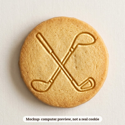 Golf Clubs cookie stamp - cookie mockup, a computer preview, not a real cookie