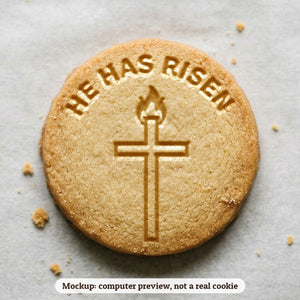 He Has Risen Cross cookie stamp - cookie mockup, a computer preview, not a real cookie
