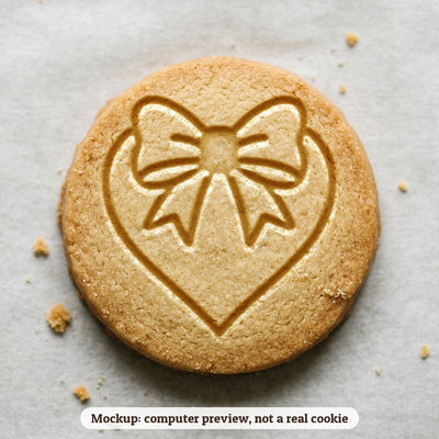 Heart with a Bow cookie stamp - cookie mockup, a computer preview, not a real cookie