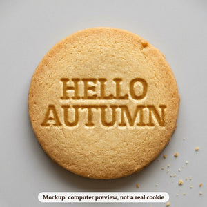 Hello Autumn cookie stamp - cookie mockup, a computer preview, not a real cookie