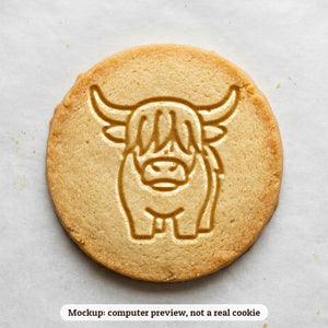 Highland Cow cookie stamp - cookie mockup, a computer preview, not a real cookie