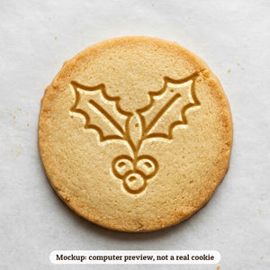 Holly Sprig cookie stamp - cookie mockup, a computer preview, not a real cookie