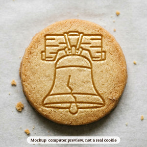 Liberty Bell cookie stamp - cookie mockup, a computer preview, not a real cookie