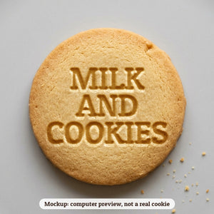 Milk and Cookies cookie stamp - cookie mockup, a computer preview, not a real cookie
