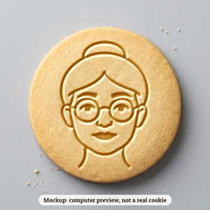 Mrs. Claus cookie stamp - cookie mockup, a computer preview, not a real cookie