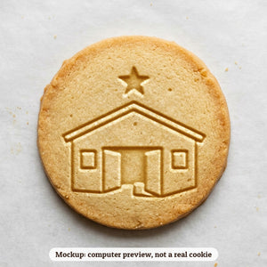 Nativity Stable cookie stamp - cookie mockup, a computer preview, not a real cookie