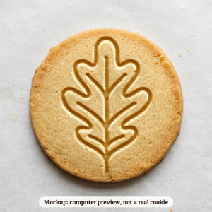Oak Leaf cookie stamp - cookie mockup, a computer preview, not a real cookie