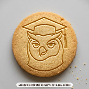 Owl with a Cap cookie stamp - cookie mockup, a computer preview, not a real cookie