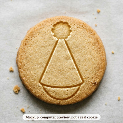 Party Hat cookie stamp - cookie mockup, a computer preview, not a real cookie