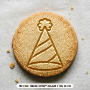 Party Hat with Stripes cookie stamp - cookie mockup, a computer preview, not a real cookie