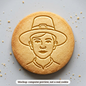 Pilgrim Boy cookie stamp - cookie mockup, a computer preview, not a real cookie