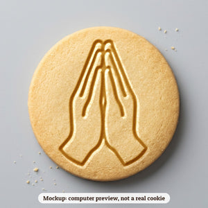 Praying Hands cookie stamp - cookie mockup, a computer preview, not a real cookie