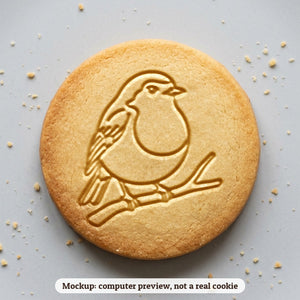 Robin on a Branch cookie stamp - cookie mockup, a computer preview, not a real cookie