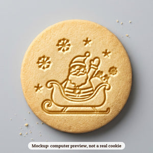 Santa in His Sleigh cookie stamp - cookie mockup, a computer preview, not a real cookie