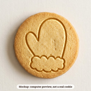 Santa Mitten cookie stamp - cookie mockup, a computer preview, not a real cookie
