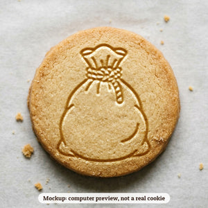 Santa's Toy Sack cookie stamp - cookie mockup, a computer preview, not a real cookie