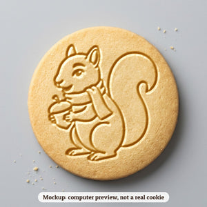 Squirrel in a Scarf cookie stamp - cookie mockup, a computer preview, not a real cookie