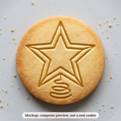 Star Tree Topper cookie stamp - cookie mockup, a computer preview, not a real cookie