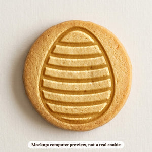 Striped Easter Egg cookie stamp - cookie mockup, a computer preview, not a real cookie