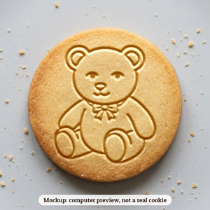 Teddy Bear with a Bow cookie stamp - cookie mockup, a computer preview, not a real cookie