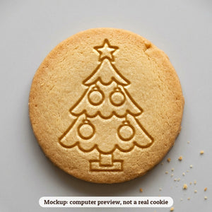 Tree with Big Ornaments cookie stamp - cookie mockup, a computer preview, not a real cookie