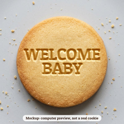 Welcome Baby cookie stamp - cookie mockup, a computer preview, not a real cookie