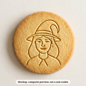 Witch Face cookie stamp - cookie mockup, a computer preview, not a real cookie