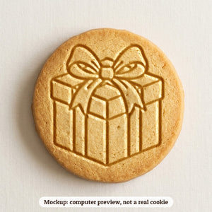 Wrapped Gift cookie stamp - cookie mockup, a computer preview, not a real cookie