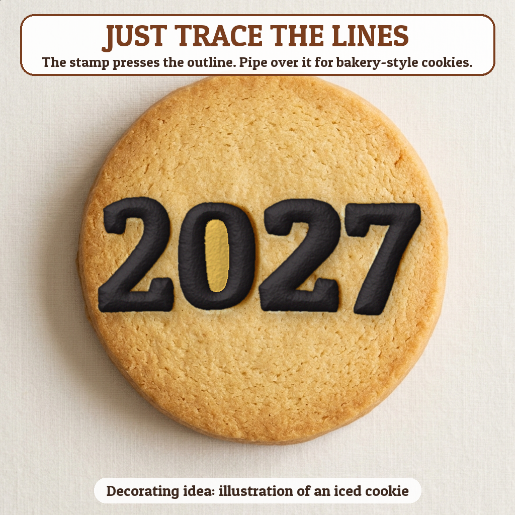 2027 cookie traced with icing, iced decorating idea