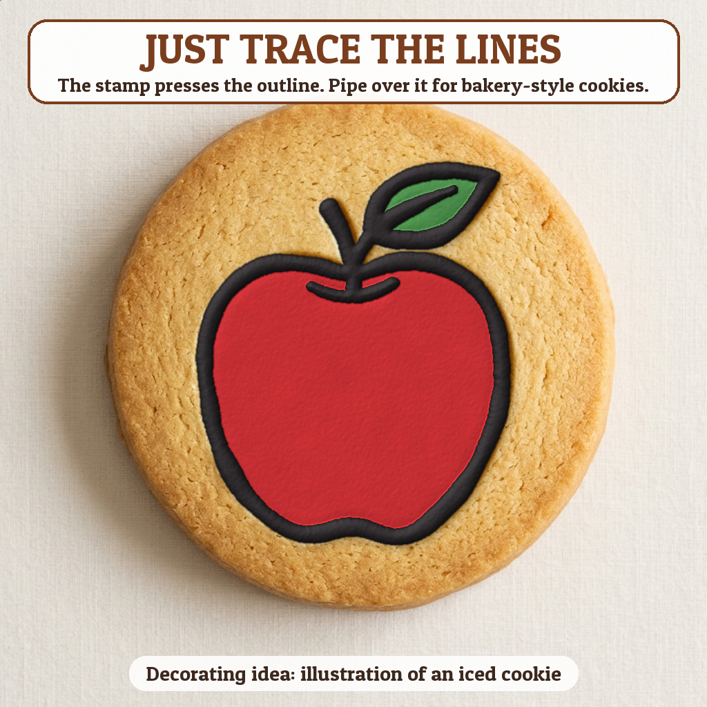 Apple for the Teacher cookie traced with icing, iced decorating idea