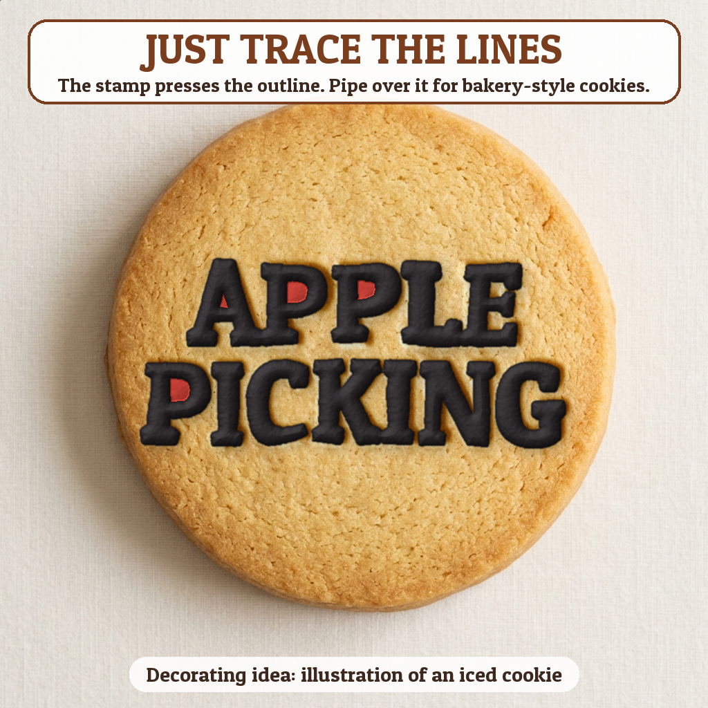 Apple Picking cookie traced with icing, iced decorating idea