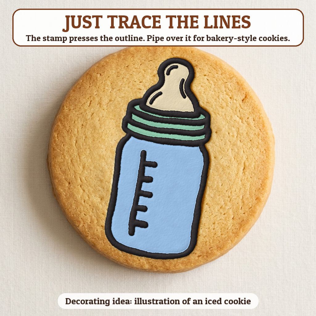Baby Bottle cookie traced with icing, iced decorating idea