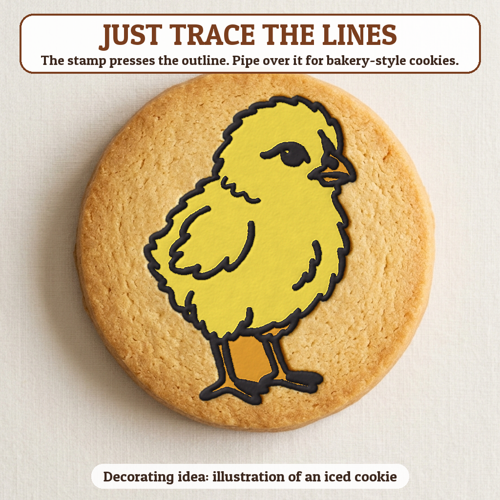 Baby Chick cookie traced with icing, iced decorating idea