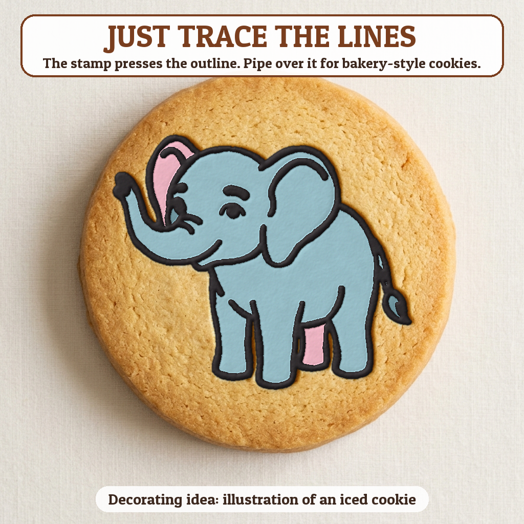 Baby Elephant cookie traced with icing, iced decorating idea