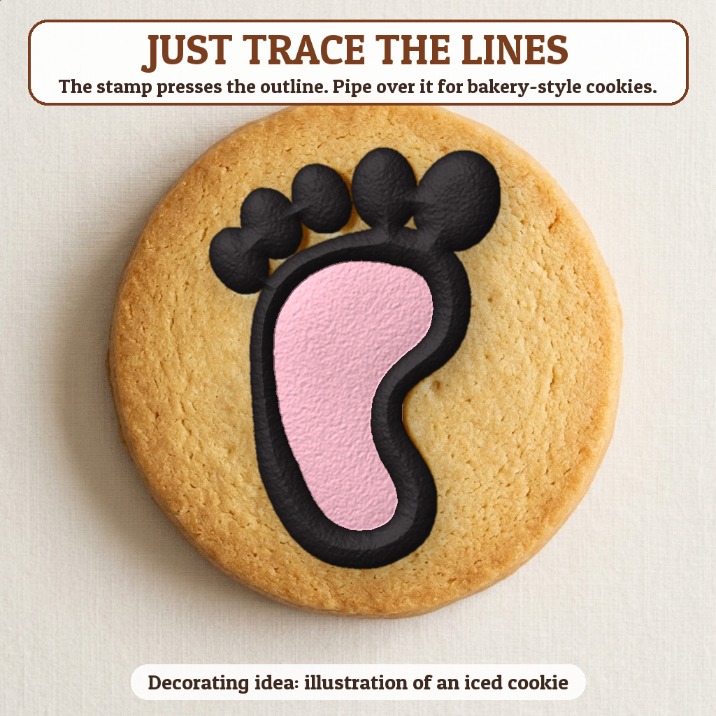 Baby Footprints cookie traced with icing, iced decorating idea