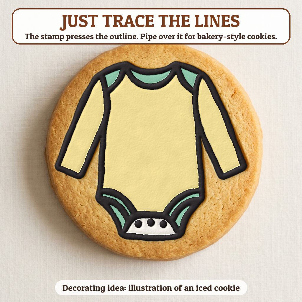 Baby Onesie cookie traced with icing, iced decorating idea