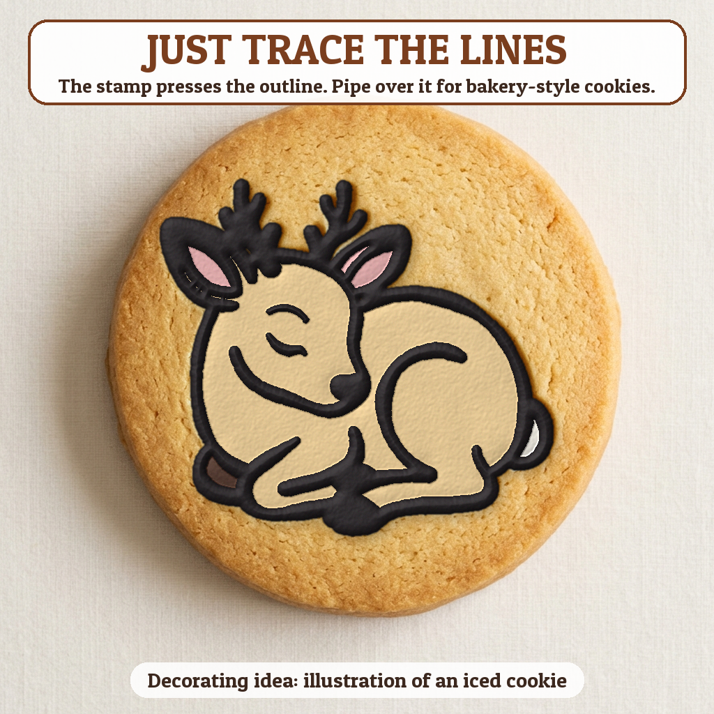 Baby Reindeer cookie traced with icing, iced decorating idea