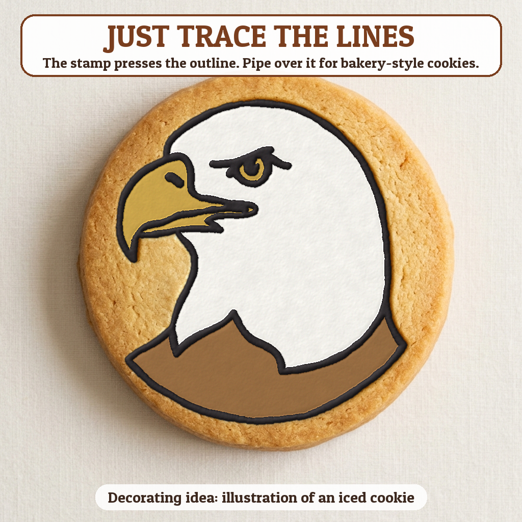 Bald Eagle Head cookie traced with icing, iced decorating idea