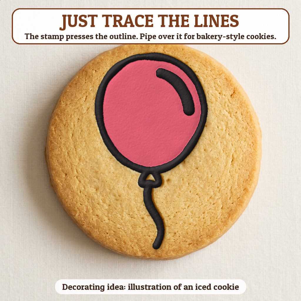 Balloon cookie traced with icing, iced decorating idea