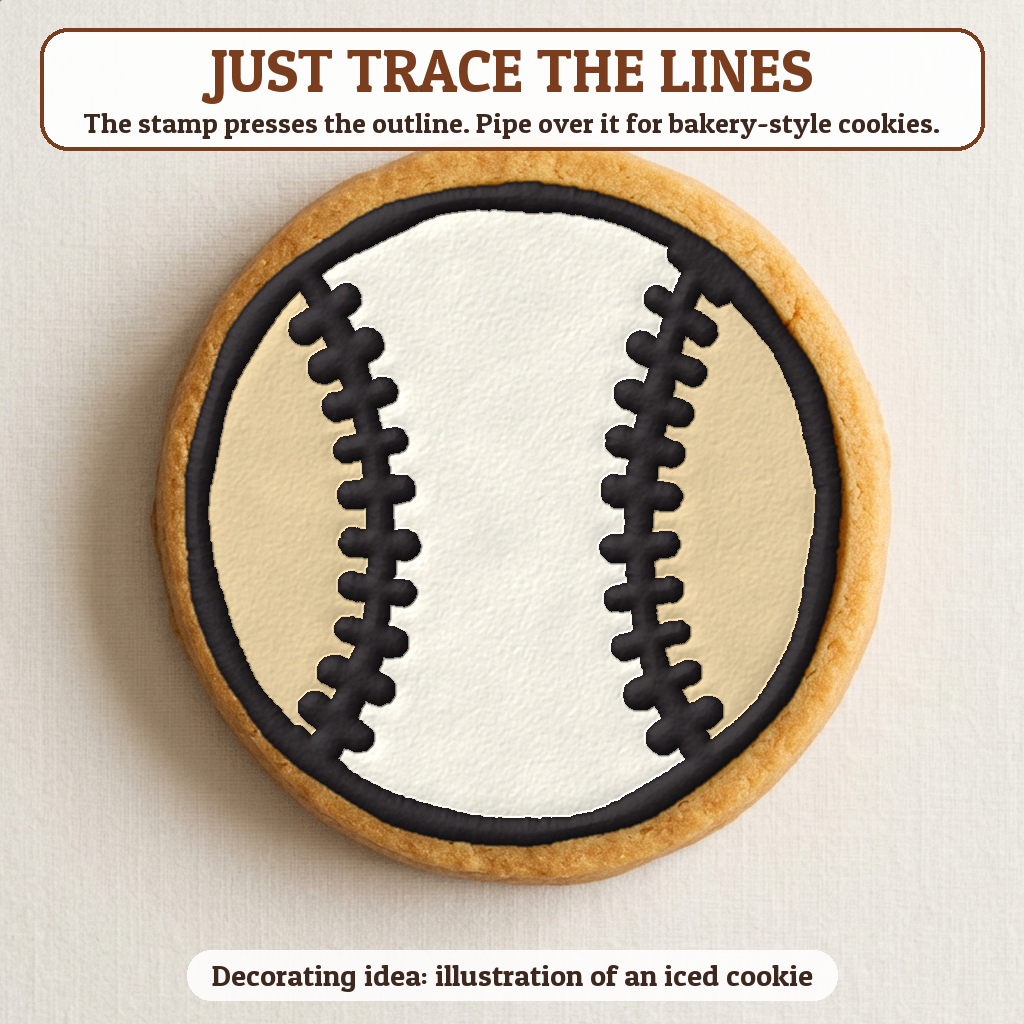 Baseball cookie traced with icing, iced decorating idea